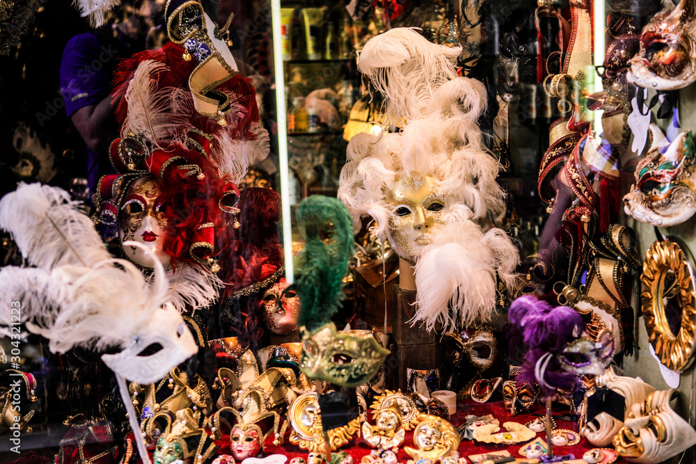 Bright and Colorful Carnaval Masks in Venice, Italy