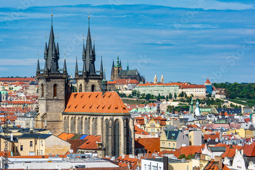 View of the Church of Our Lady before Týn with a panorama of Prague
