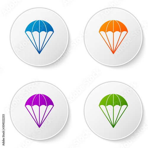 Color Parachute icon isolated on white background. Set icons in circle buttons. Vector Illustration