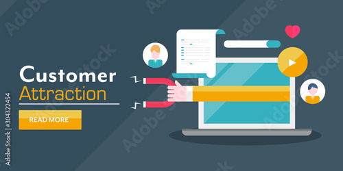 Customer retention, inbound strategy, magnet attracting new leads, content marketing concept. Web banner concept.