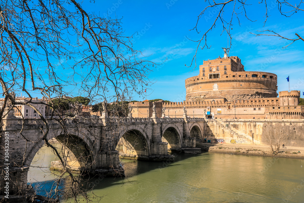 Bridge View to the Castel Sant'Angelo, Rome, Italy.