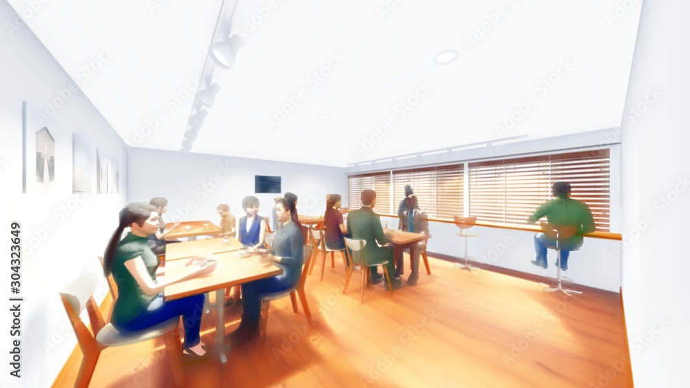 カフェ風 壁白 人有り イラスト8 Stock Illustration Adobe Stock