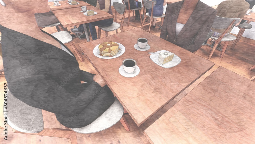 カフェ風 壁白 人有り イラスト43 Stock Illustration Adobe Stock