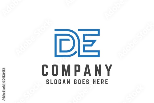 Blue initial letter DE logo vector template