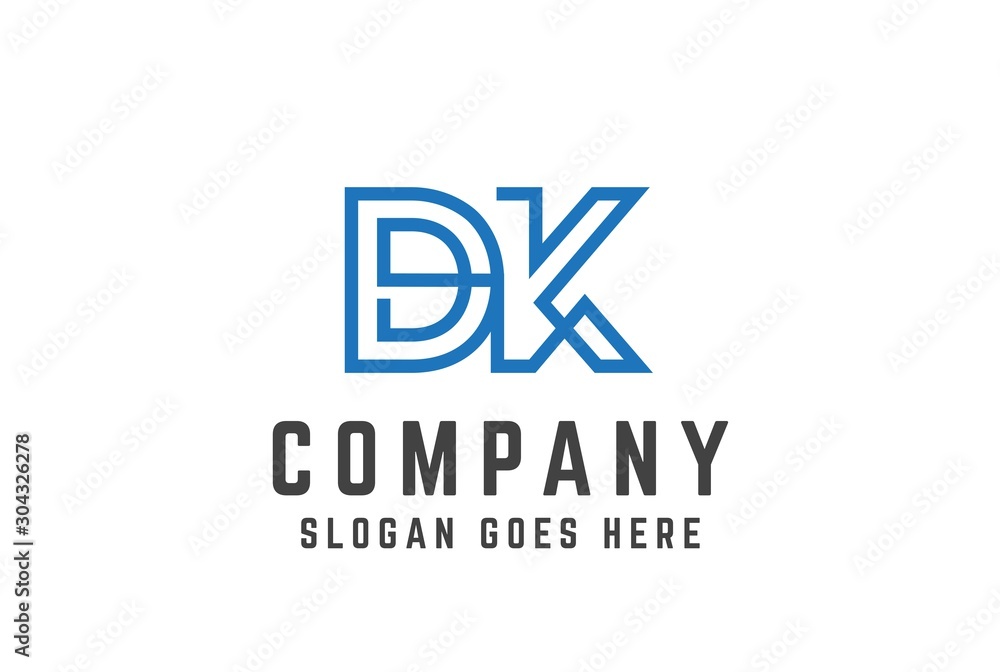 Blue initial letter DK logo vector template