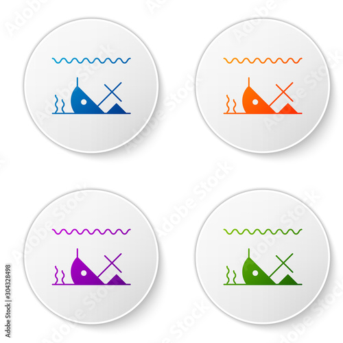 Color Sunken ship at the bottom of the sea icon isolated on white background. Set icons in circle buttons. Vector Illustration