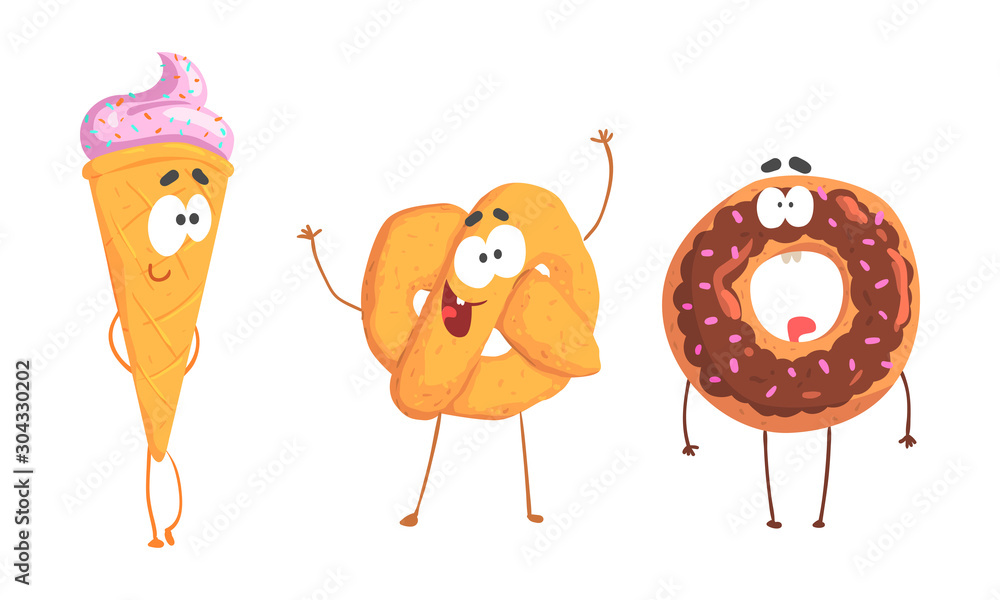 Cartoon Dessert Characters Isolated On White Background Cartoon Dessert Characters Isolated On White Background