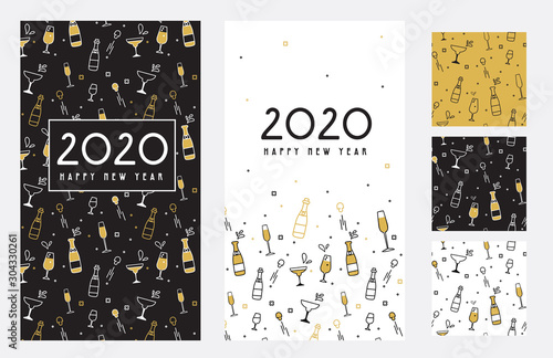 Happy New Year- 2020 . Collection of greeting background designs, New Year, social media promotional content. Vector illustration
