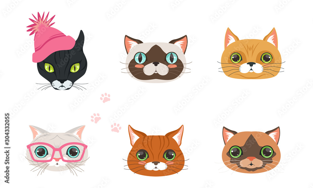 Cute Cartoon Cats and Dogs Muzzle Vector Set Cute Cartoon Cats and Dogs Muzzle Vector Set