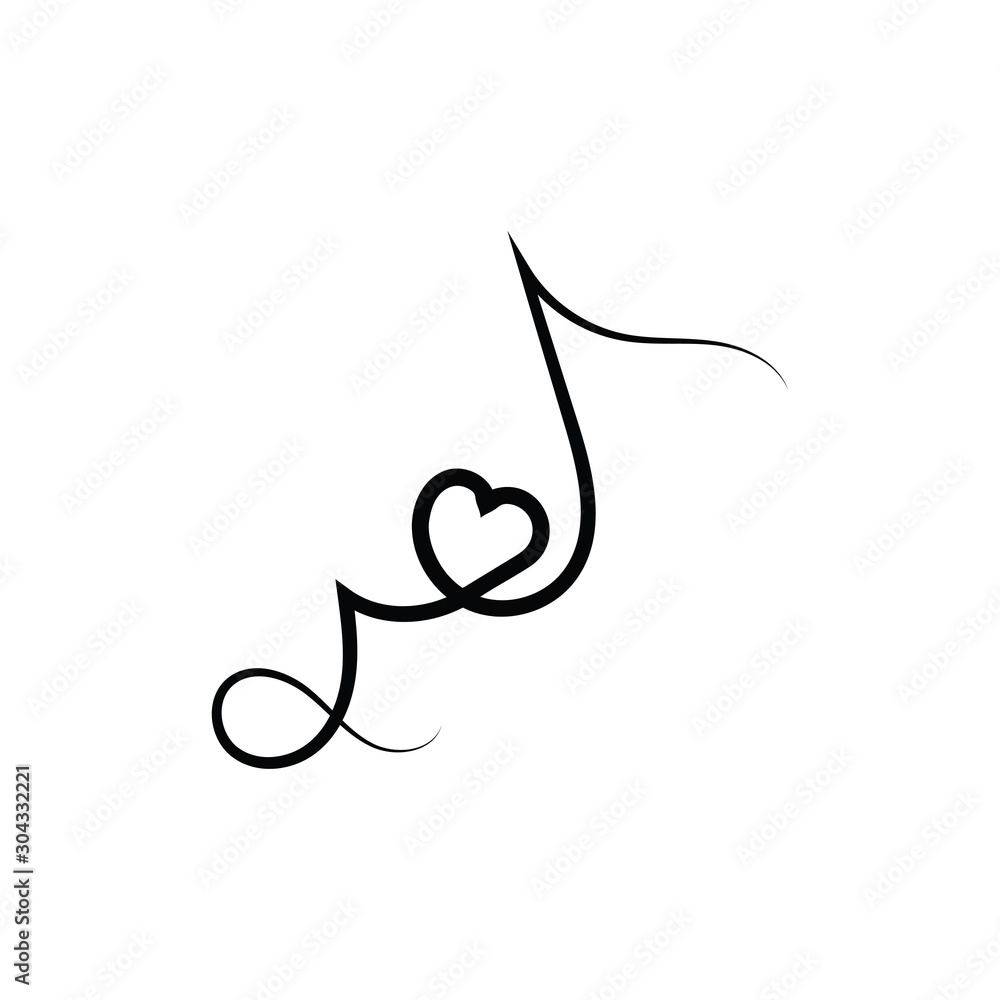 Music key and heart abstract logo and icon. Musical theme flat design template. Isolated on the white background