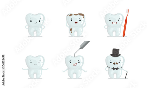 Cartoon Teeth Characters Collection. Teeth Medical Treatment Concept