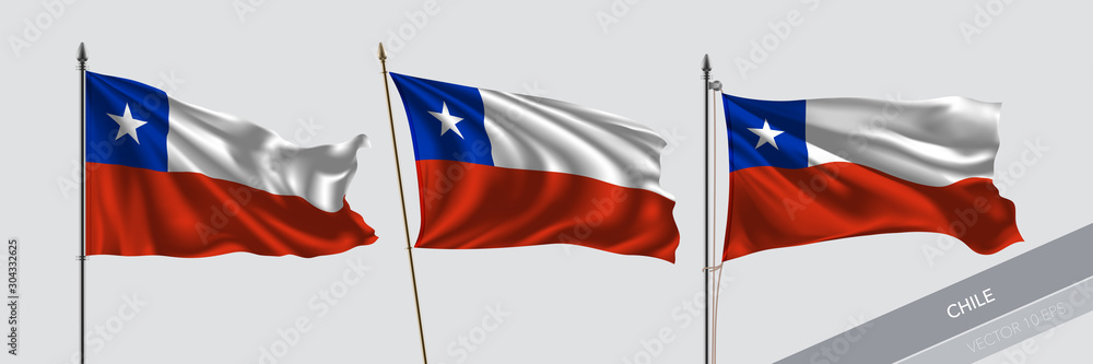 Set of Chile waving flag on isolated background vector illustration Set of Chile waving flag on isolated background vector illustration