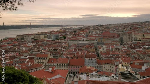 Wallpaper Mural Pan across Lisbon cityscape at evening twilight Torontodigital.ca