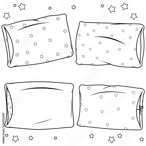 Bed pillows. Vector black and white coloring page