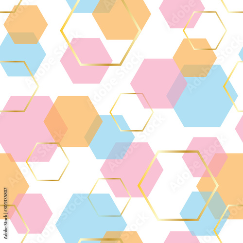 Seamless pattern with polygon colorful shapes on white background