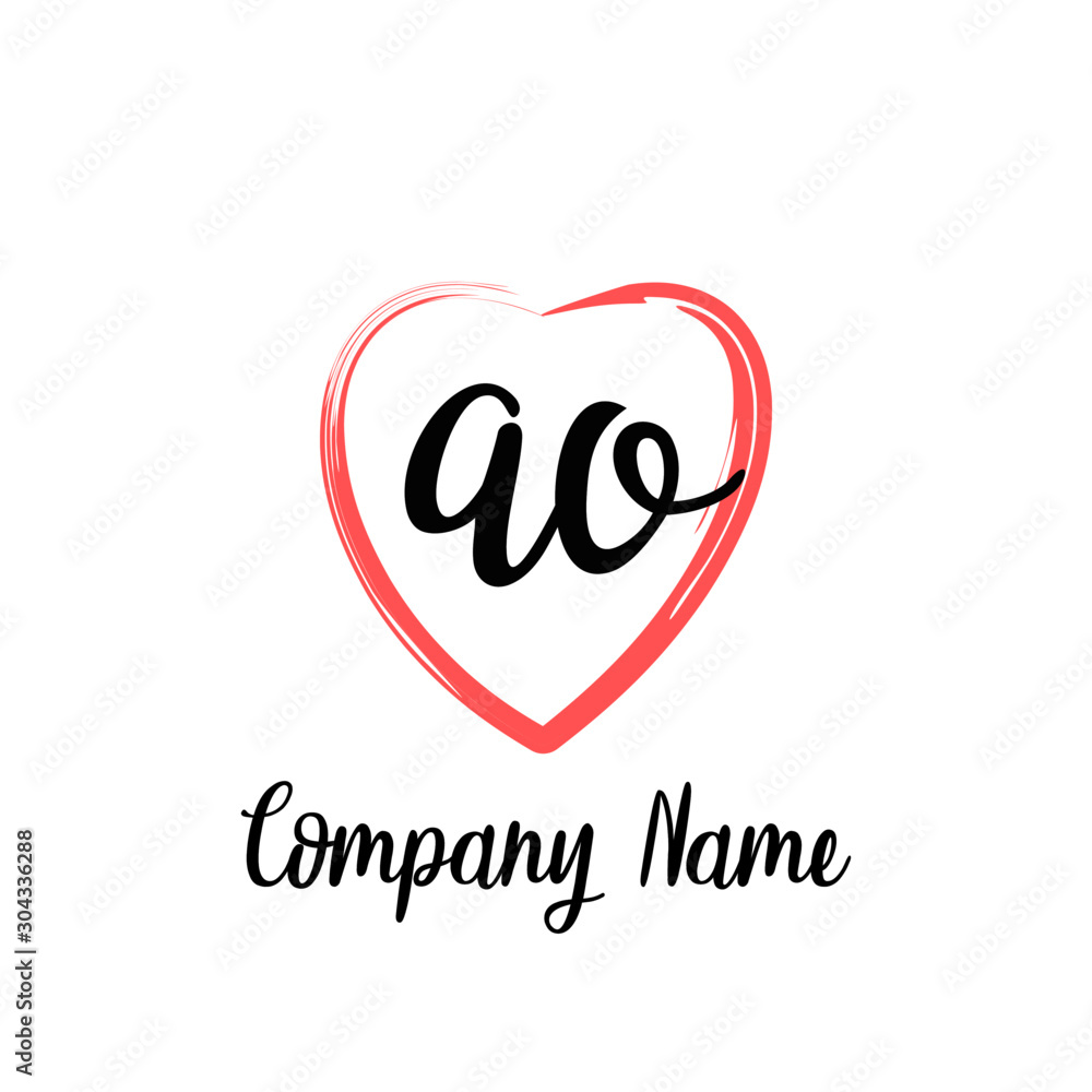 AO initial handwriting in a love brush-shaped template AO initial handwriting in a love brush-shaped template