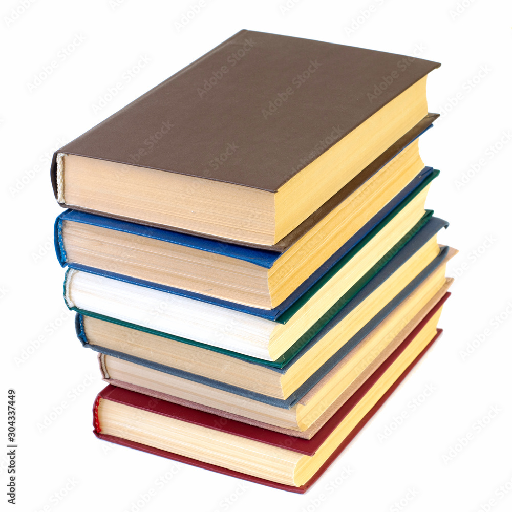 stack of six books isolated on the white background stack of six books isolated on the white background
