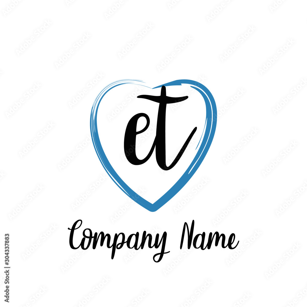 Obraz premium ET initial handwriting in a love brush-shaped template