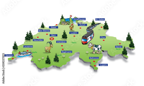 switzerland map with main cities