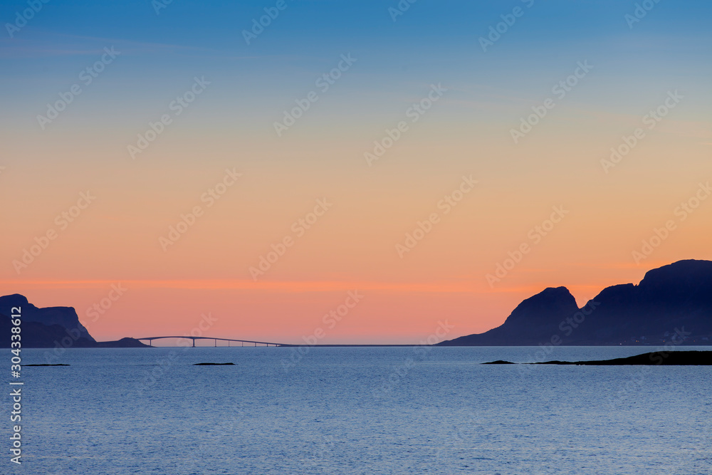 Sunset at Runde bridge and island of Norway 