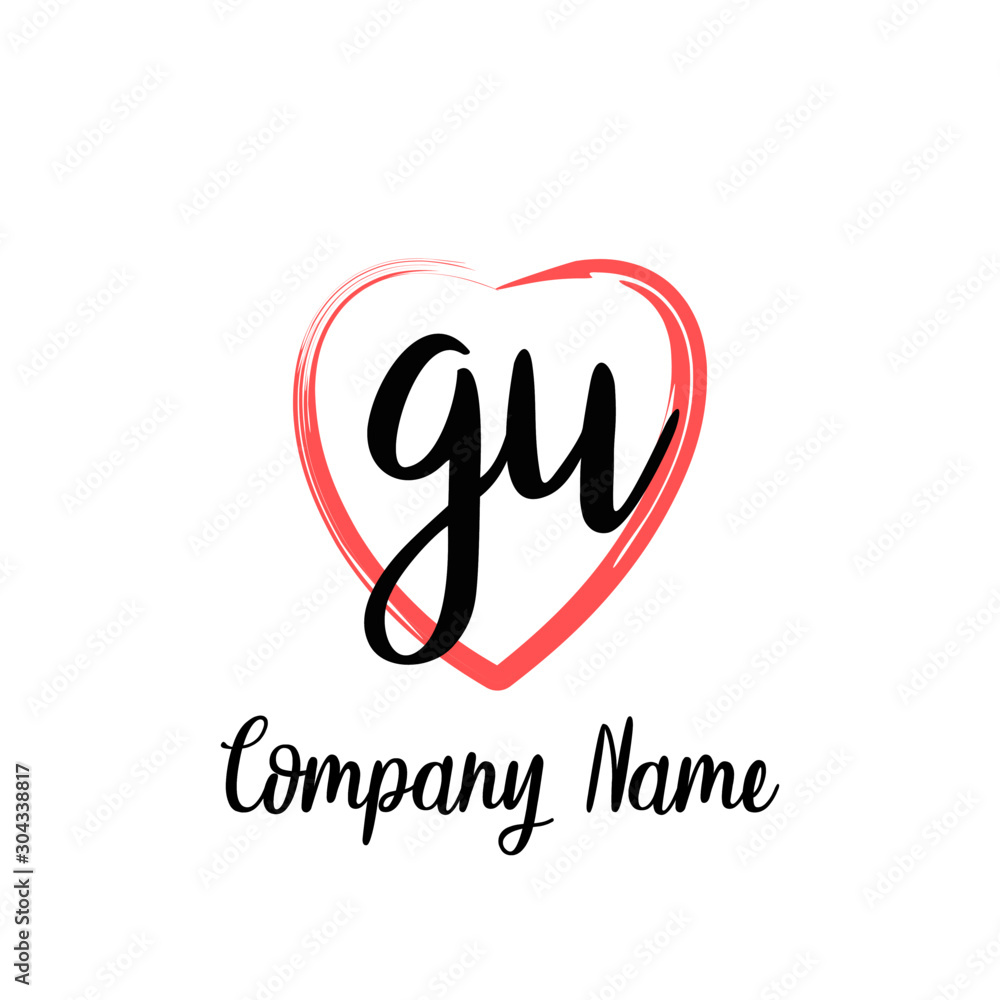 GU initial handwriting in a love brush-shaped template GU initial handwriting in a love brush-shaped template