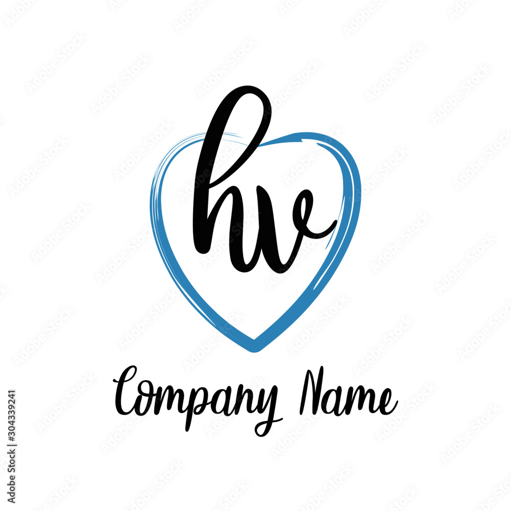 Fototapeta premium HV initial handwriting in a love brush-shaped template