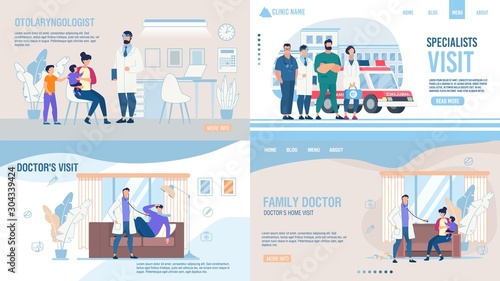 Medical Company Service Landing Page Flat Set