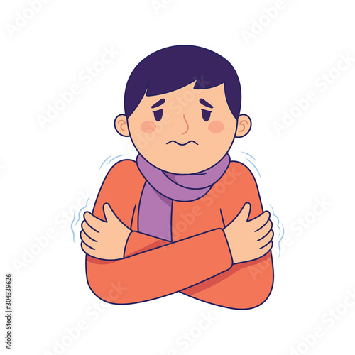young man hugged himself due to cold and fever