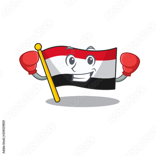 Cartoon flag yemen isolated in boxing character