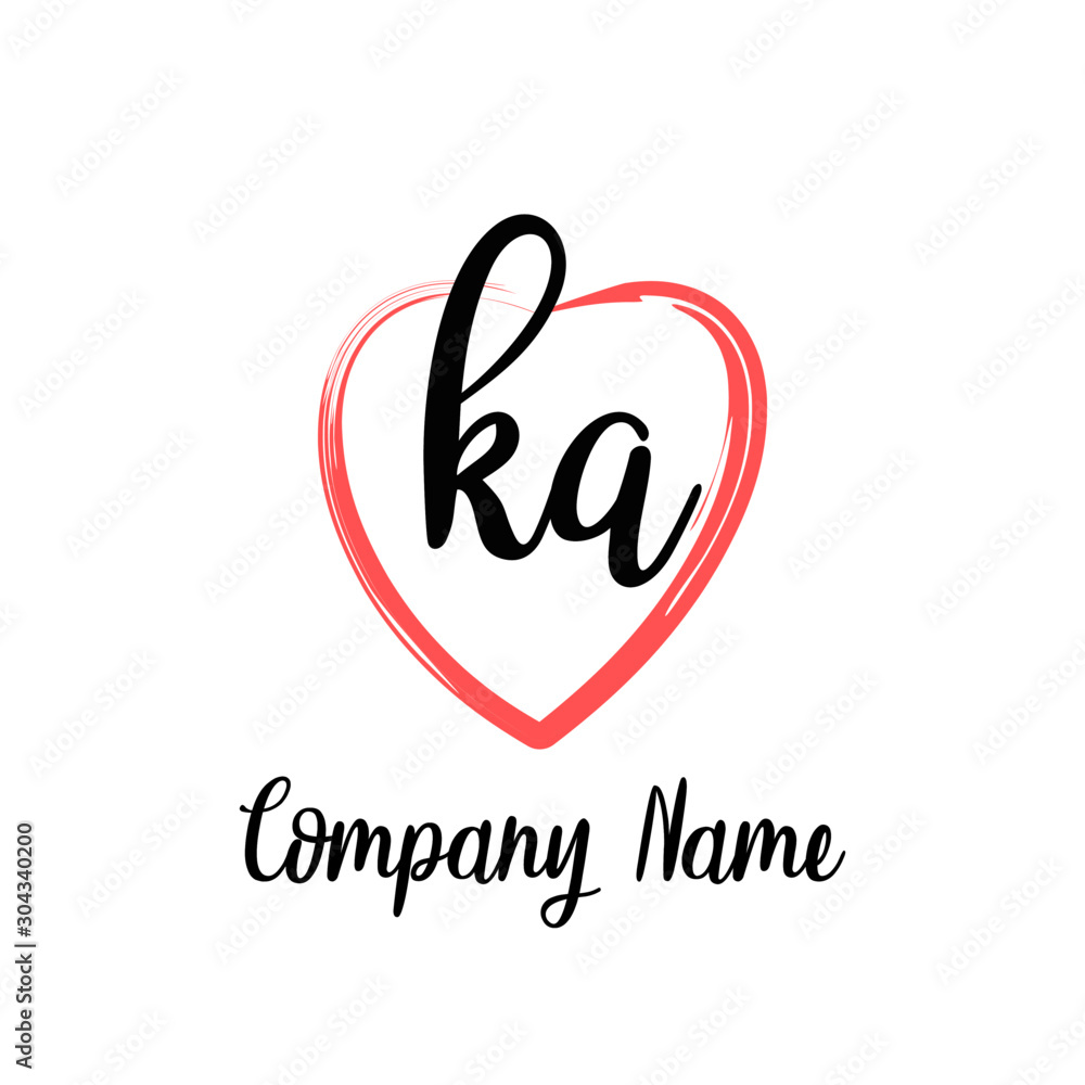 KA initial handwriting in a love brush-shaped template