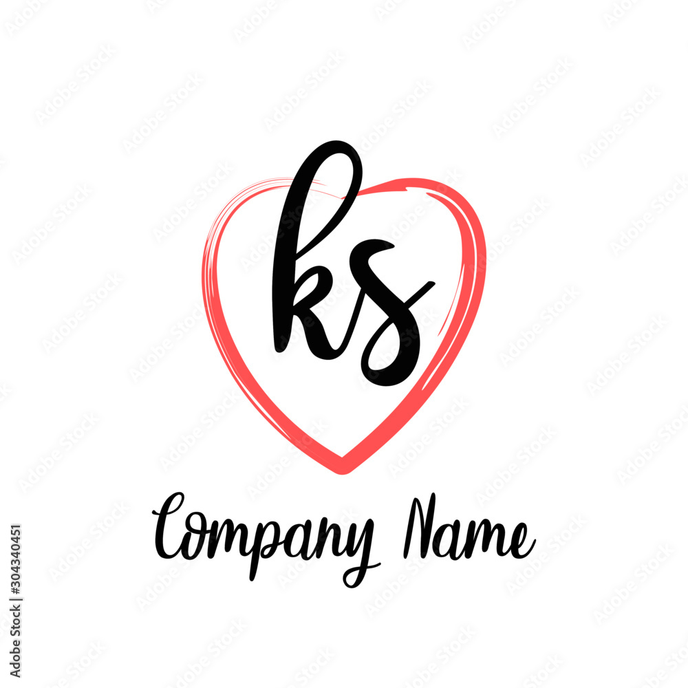KS initial handwriting in a love brush-shaped template Stock ...