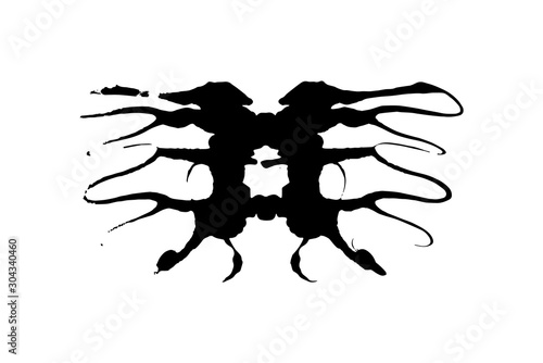 Rorschach inkblot test illustration, random symmetrical ink abstract ink stains.