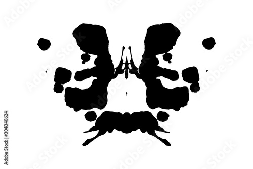 Rorschach inkblot test illustration, random symmetrical ink abstract ink stains.