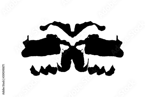 Rorschach inkblot test illustration, random symmetrical ink abstract ink stains.