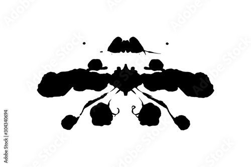 Rorschach inkblot test illustration, random symmetrical ink abstract ink stains.