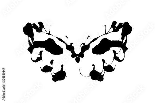 Rorschach inkblot test illustration, random symmetrical ink abstract ink stains.