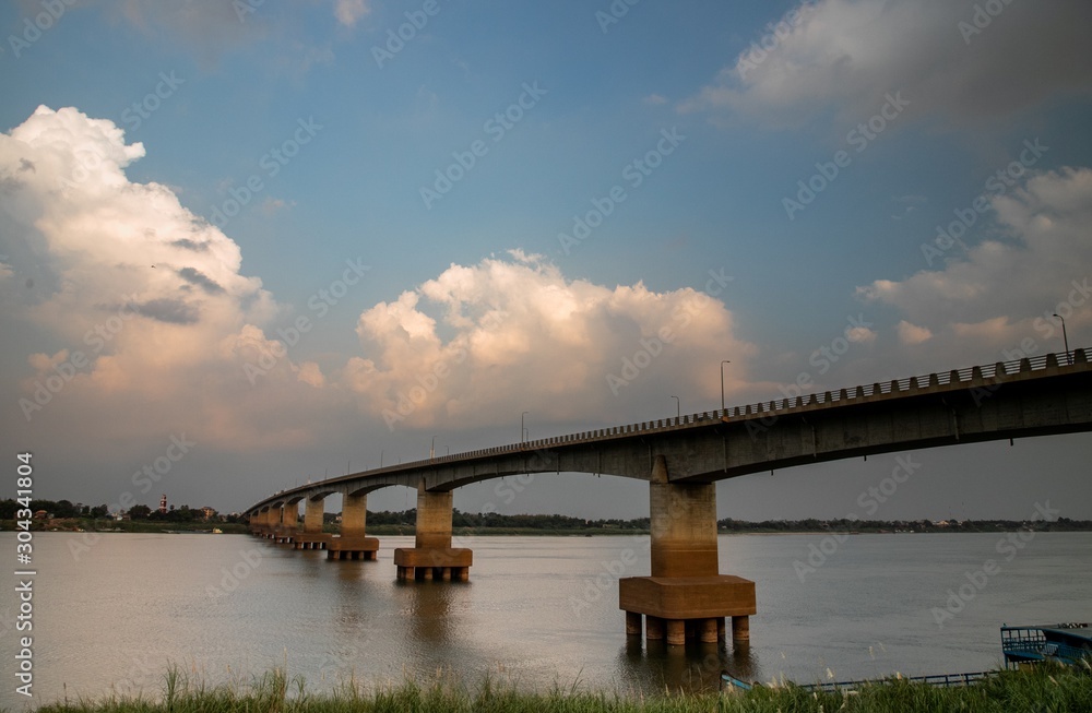  landscape view at Mekong river and Kizuna Bridge in Kampong Cham, Cambodia