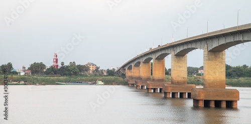 Canvas Print landscape view at Mekong river and Kizuna Bridge in Kampong Cham, Cambodia