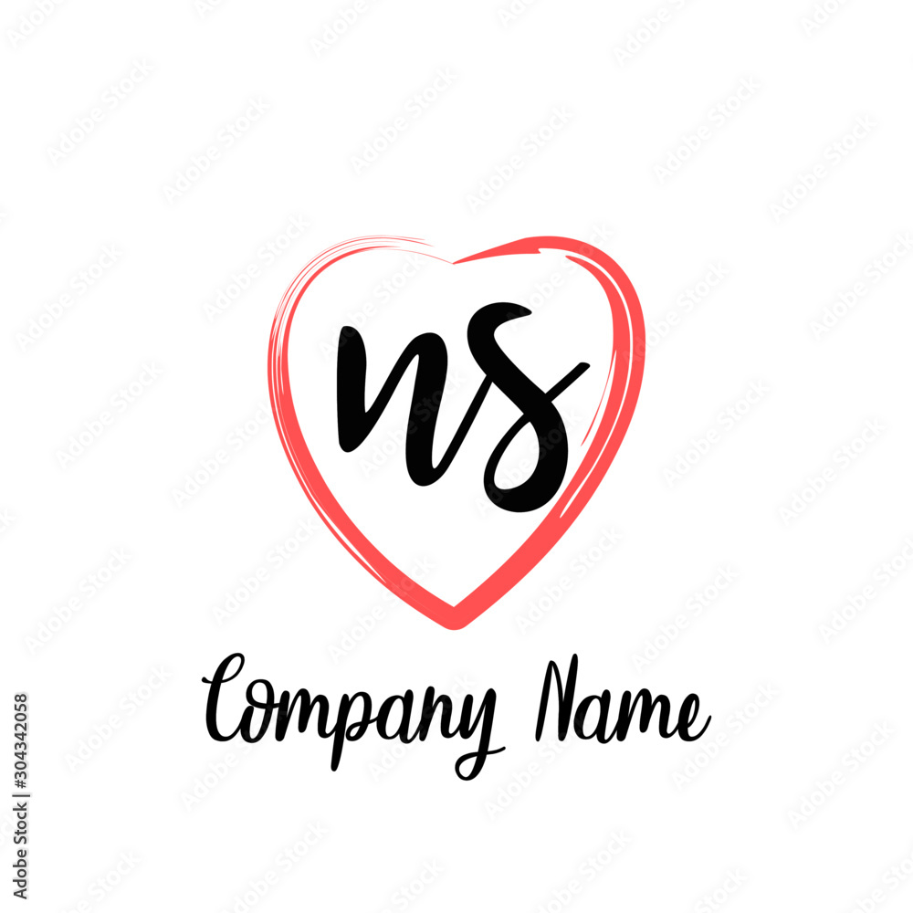 NS initial handwriting in a love brush-shaped template Stock ...