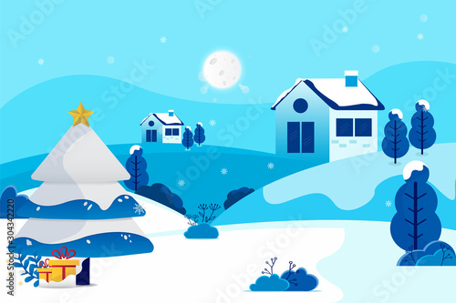 Letter banners designed by Merry Christmas. abstract Winter background tree,  snow, forest. Xmas card template,poster,landing page, banner design a happy  New year vector illustration