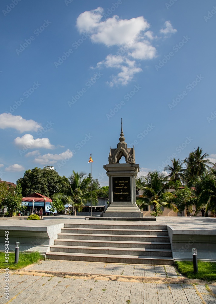 memorial monument inside Tuol Sleng Genocide Museum, Phnom Penh, Cambodia memorial monument inside Tuol Sleng Genocide Museum, Phnom Penh, Cambodia