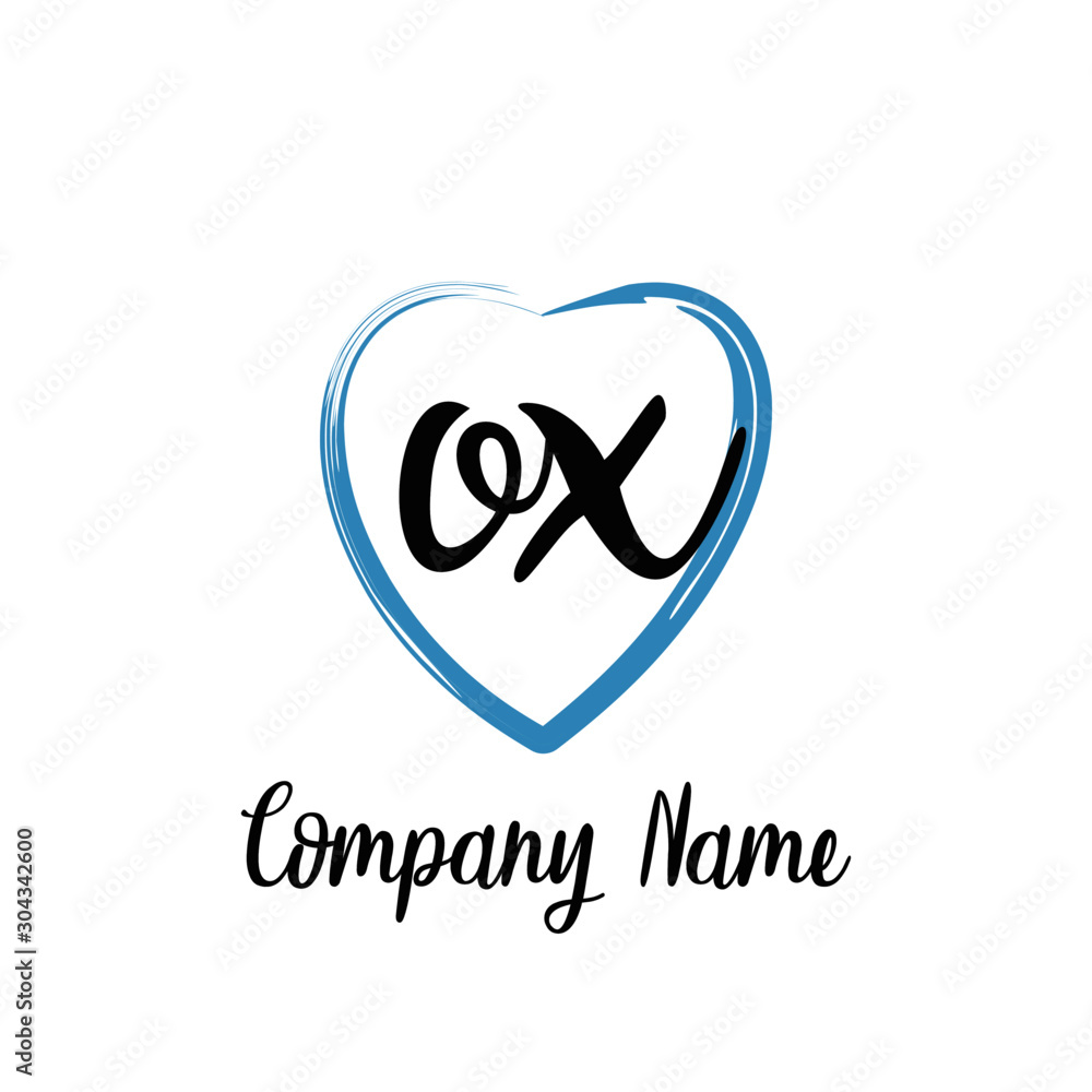 OX initial handwriting in a love brush-shaped template OX initial handwriting in a love brush-shaped template