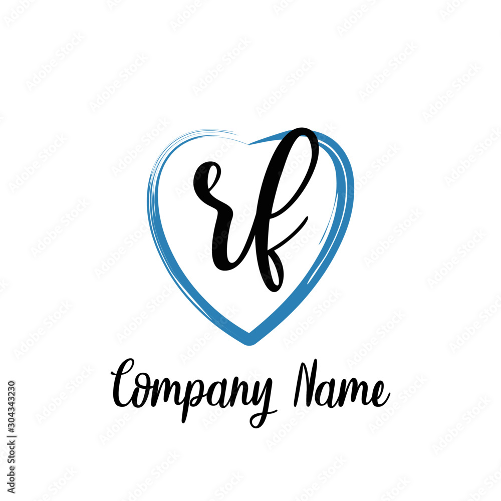 RF initial handwriting in a love brush-shaped template RF initial handwriting in a love brush-shaped template