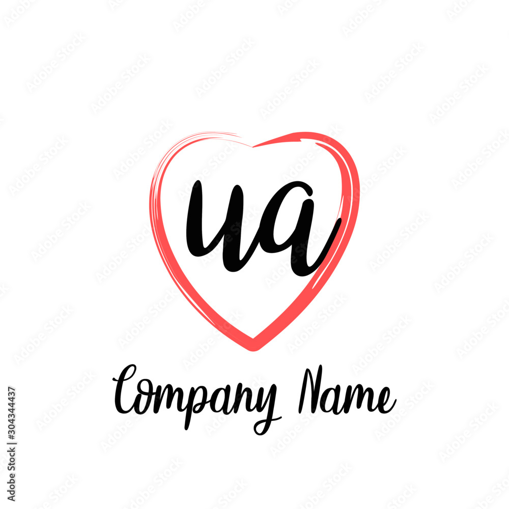 UA initial handwriting in a love brush-shaped template