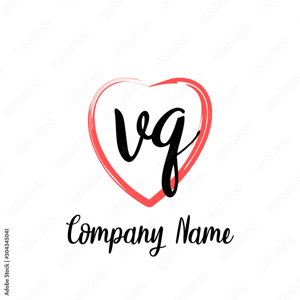 VQ initial handwriting in a love brush-shaped template