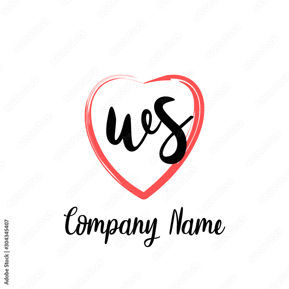 WS initial handwriting in a love brush-shaped template