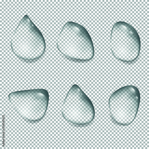 Transparent drops of water or rain drawn in vector eps. Different, beautiful on the background of Photoshop.