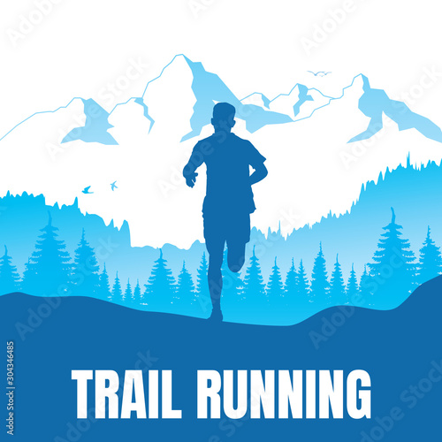 Running silhouettes. Vector illustration, Trail Running, Marathon runner.	