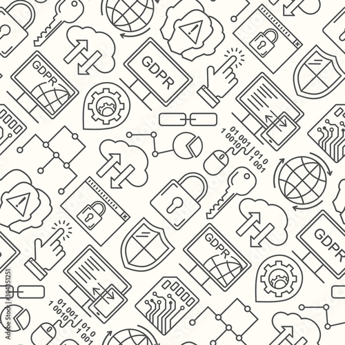 Vector GDPR - General Data Protection Regulation seamless pattern with line style icons. Web Privacy and security background.