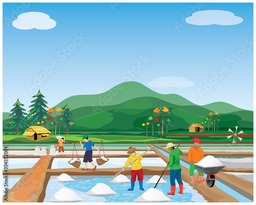 agriculturist work in saline field vector design
